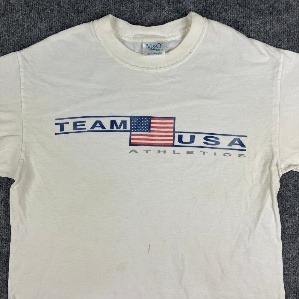 M&O Knits Team USA T-Shirt Mens Size M White‎ Graphic Crewneck Heavyweight